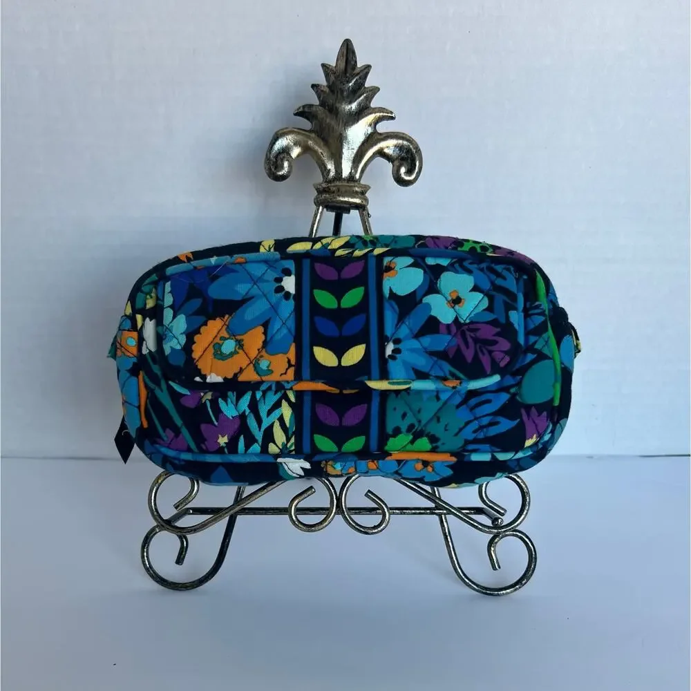 Vera Bradley Midnight‎ Blue Floral Makeup Cosmetic Travel Bag w/ Mirror Pocket